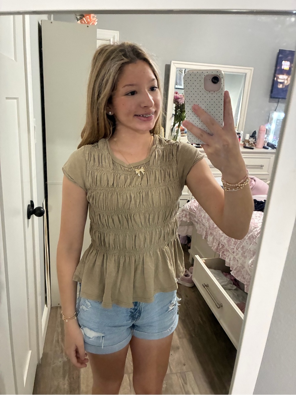 Anthropologie Olive Smocked Short-Sleeve Peplum Top - XXS